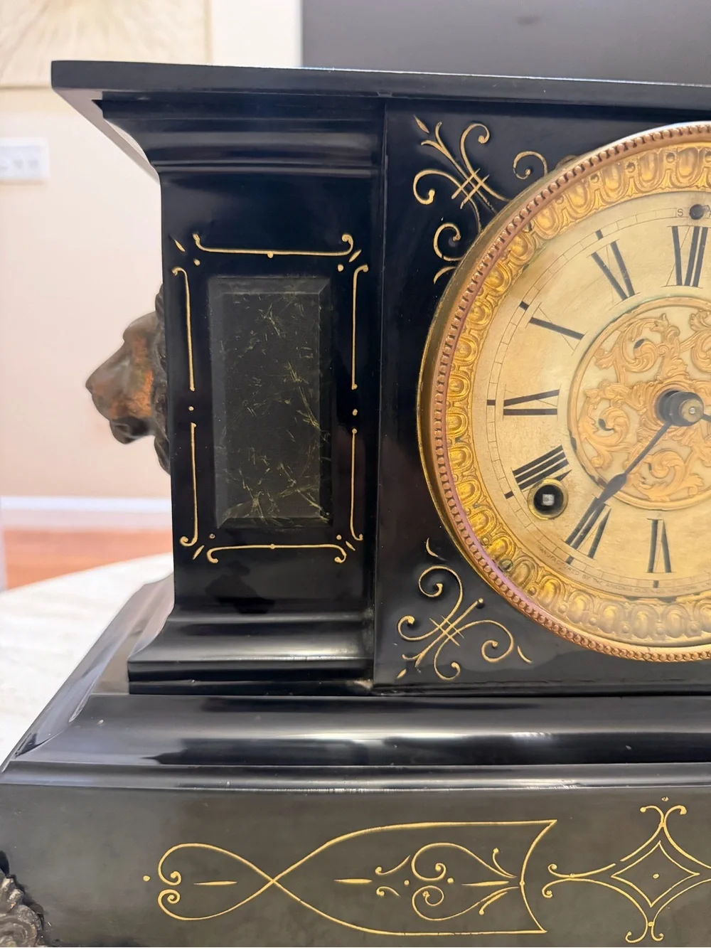 Antique Ansonia Iron 8 Day Mantle Clock *SUPER NICE* With Larger Lion's Heads
